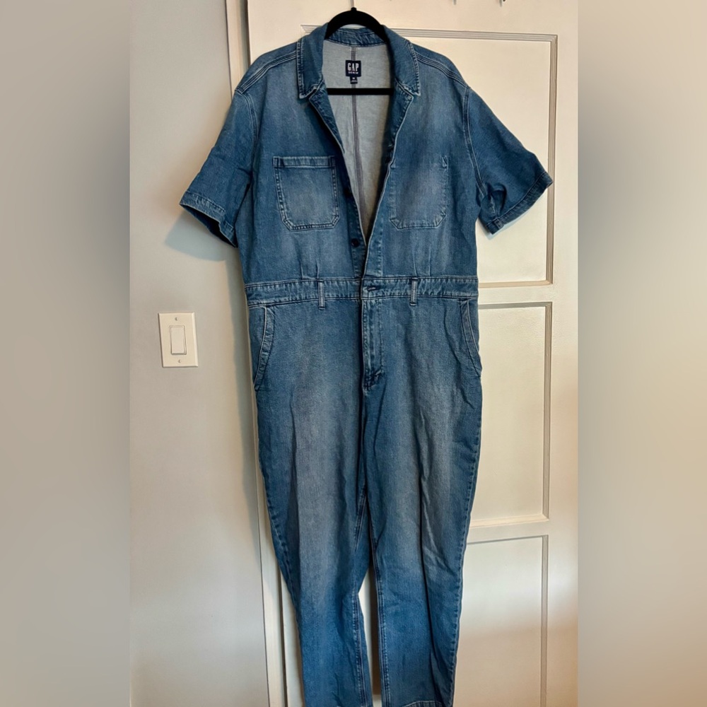 GAP Blue Denim Jumpsuit with Short Sleeves